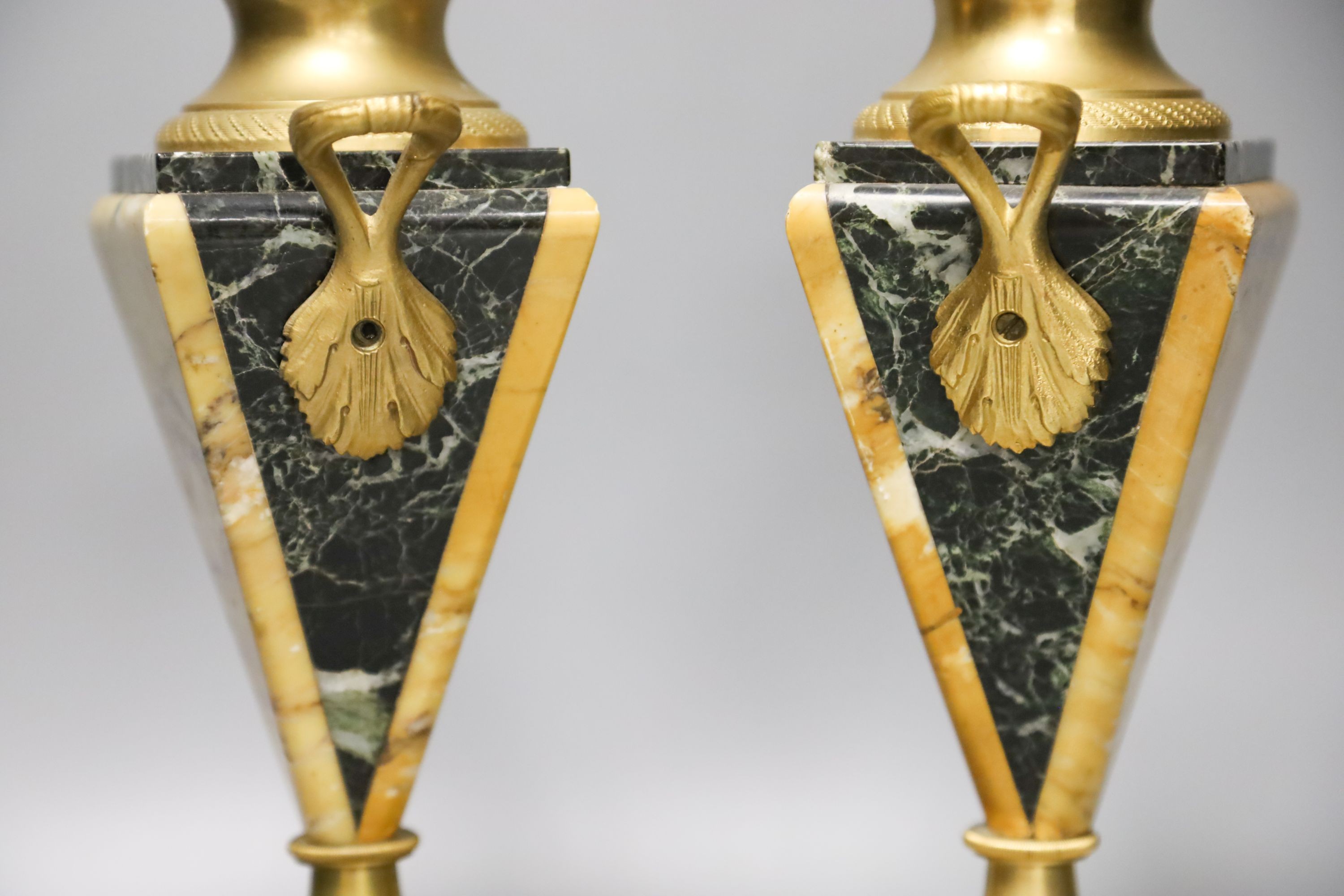 A pair of ormolu-mounted marble mantle ornaments 32cm